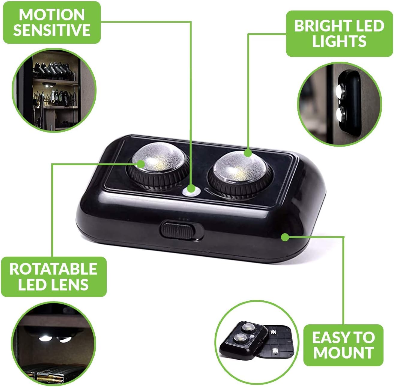 Gun Safe Light with PIR Motion Sensor Light Activation - One Unit with Two Adjustable and Rotatable LED Lens for Directional Lighting Inside Your Safe: Clothing