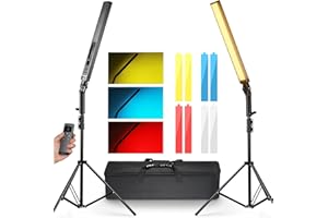 NEEWER Upgraded LED Video Light Stick & 2.4G Remote Kit, 2 Pack Handheld Dimmable 3200K~5600K CRI97+ Video Lighting with Stands/Filters/Bag for YouTube Video Recording Photography Gaming, BH20B Black