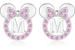 MAVTZRE 925 Sterling Silver Earrings for Girl Women: Hypoallergenic Initial Earrings with Pink Cubic Zirconia White Gold/Gold Cute Earrings Studs for Sensitive Ears Chirstmas Birthday Gifts