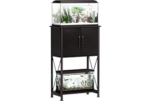 Herture 5-10 Gallon Fish Tank Stand, Metal Double Aquarium Stand with Cabinet for Fish Tank Accessories Storage, Heavy Duty 20.5" L* 11.02" W Tabletop, 500LBS Capacity Black PG06YGB