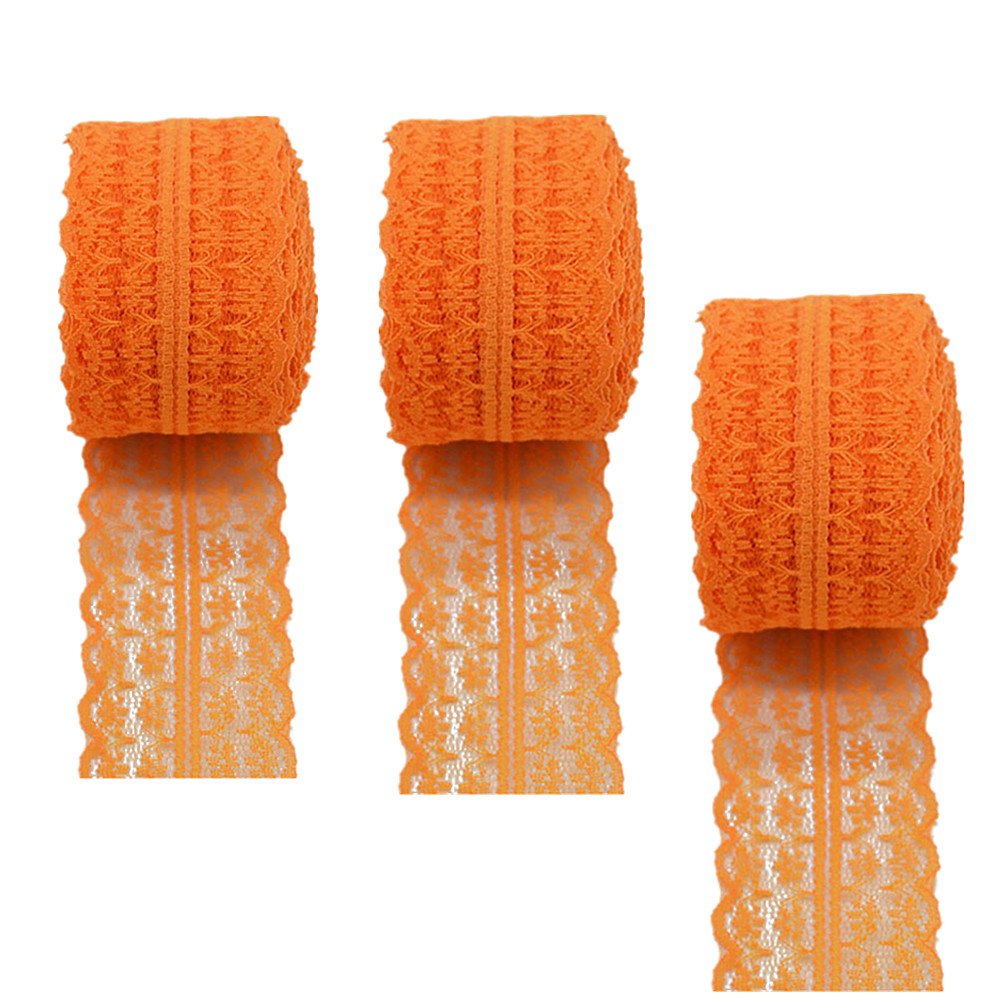 3 Rolls 10 Meters Floral Lace Ribbon Lace Trim Webbing Fabric for DIY Jewelry Making Craft Wedding Accessories Gift Wrapping(Orange)