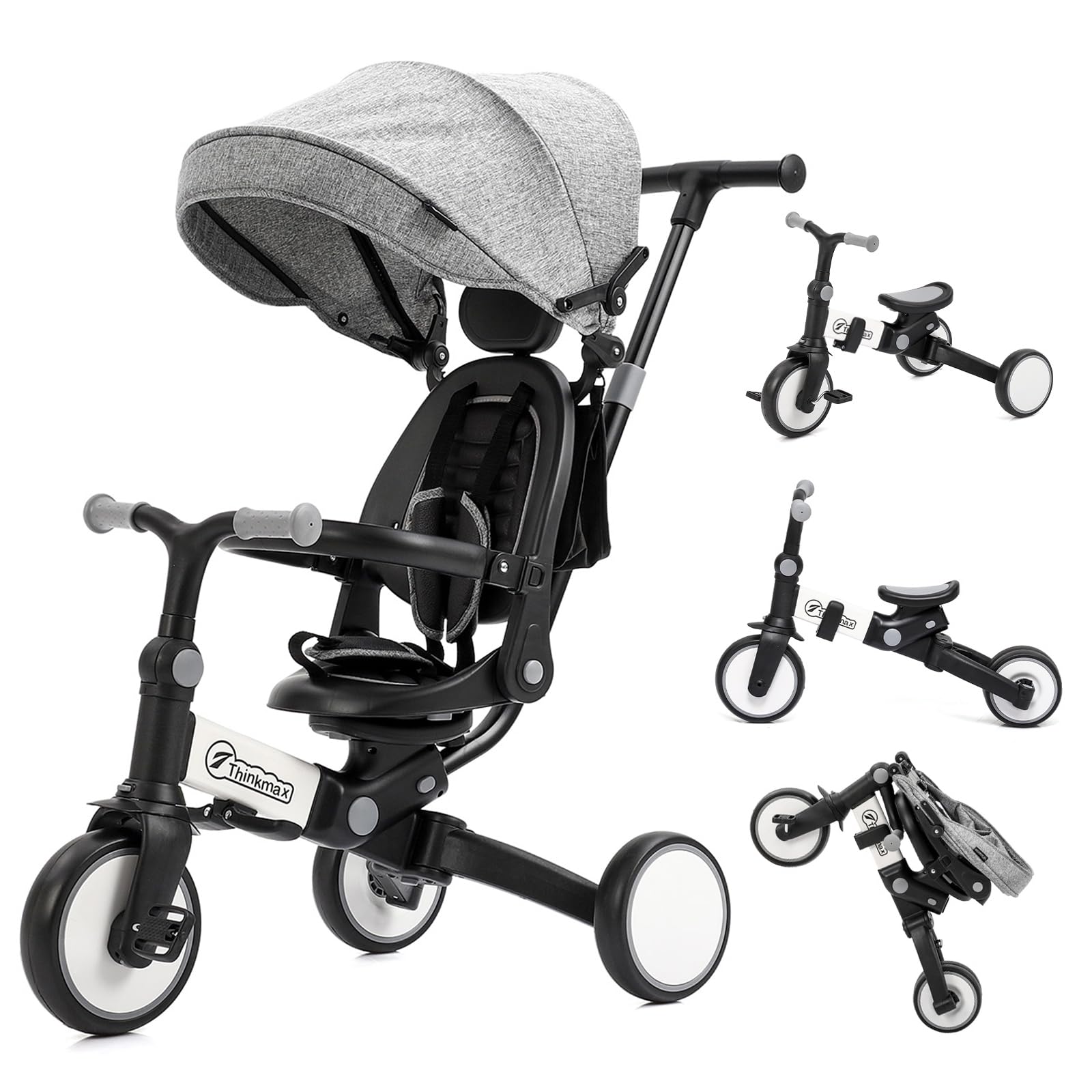 Thinkmax 子供用三輪車 ベビーカー 6in1 折りたたみ 手押し棒付き 乗用玩具 超軽量 乗り物 組み立て簡単 1～6歳 プレゼント T10B商品画像