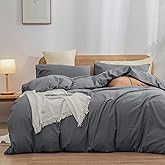 BESTOUCH Duvet Cover Set 100% Washed Cotton Linen Feel Super Soft Comfortable Chic Lightweight 3 PCs Home Bedding Set Solid Quiet Shade Grey King