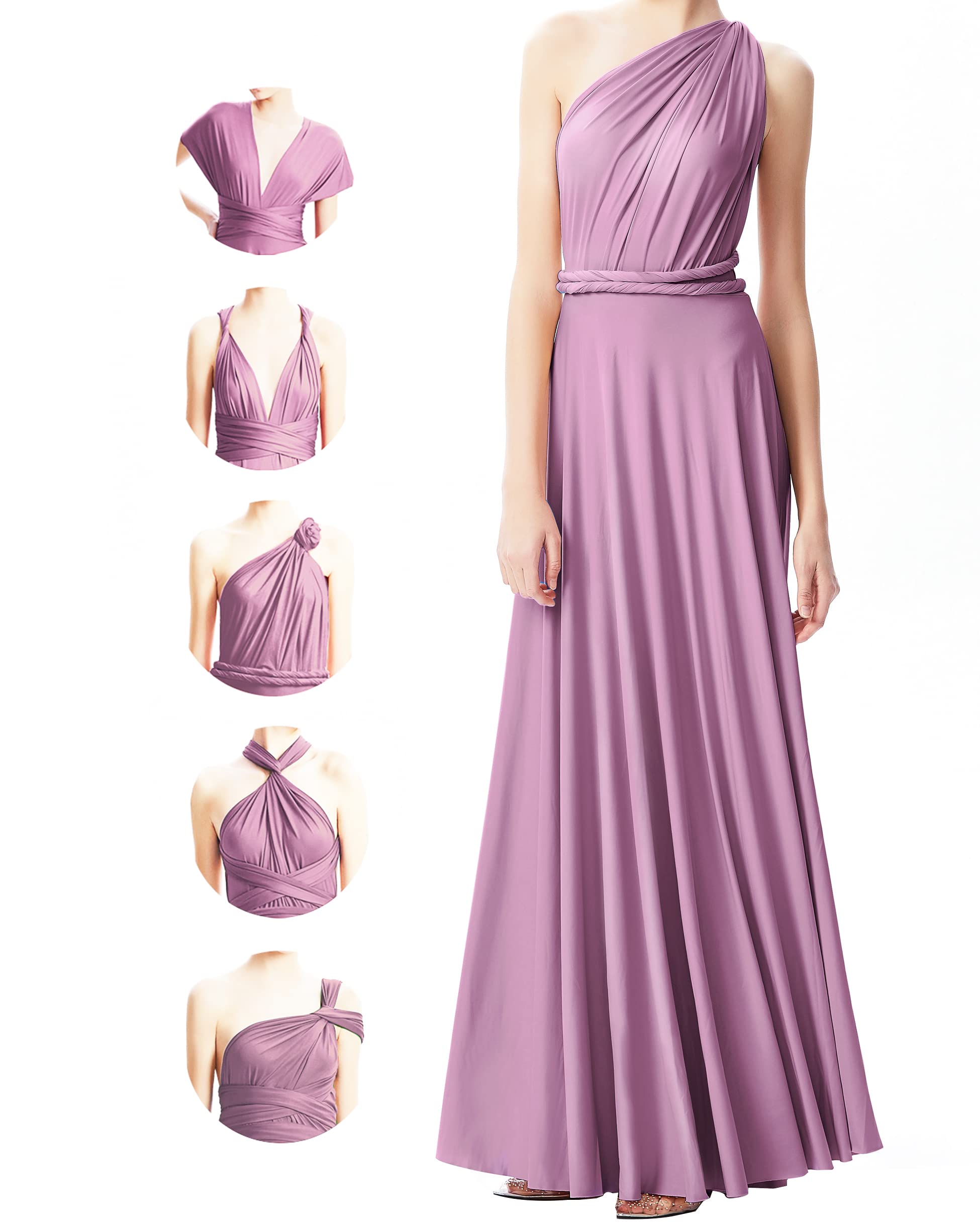 INFIWING Infinity Dresses for Women with Bandeau, Plus Size Wrap Dress Long Maxi Bridesmaids Convertible Dresses, Wedding Guest Multiway Dress Mauve Image