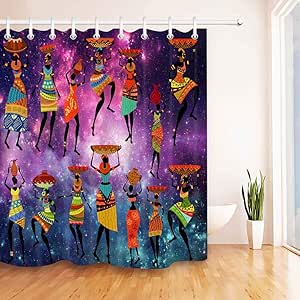 None brand Impermeable Purple Galaxy Cortina de baño Afroamericana Afro