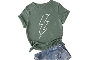 MZKDIEEY Lightning Bolt T-shirt for Women Trendy Casual Loose Fit Blouses Tops Summer Short Sleeve Cute Comfy Soft Tunic Tees