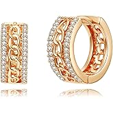 WSKFLY 14K Gold Plated Cubic Zirconia Hoop Earrings,Three Row Diamon | Arrows | Double Row of Diamonds Huggie Earrings for Women
