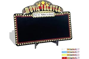 FCIMU Movie Night Now Showing Chalkboard Supplies Kit 16x11 inches, Movie Night Decorations Chalkboard for Movie Night Party with Wooden Stand and Chalk-Markers, Home Movie Theater Room Decor