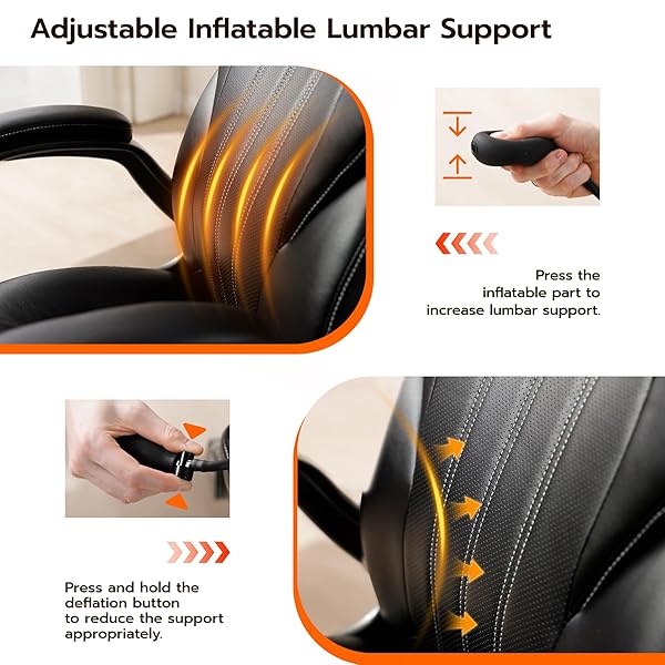 OFFICE DESK CHAIR, ERGONOMIC COMPUTER CHAIR WITH PADDED FLIP-UP ARMS AND ADJUSTABLE LUMBAR SUPPORT, PU LEATHER EXECUTIVE CHAIR WITH TILT LOCK AND 360° SWIVEL ROLLING WHEELS FOR WORK, STUDY