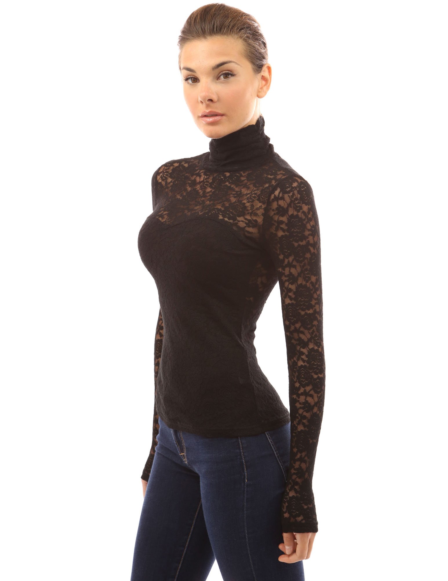sheer lace turtleneck