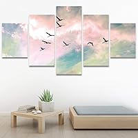 SIGNWIN 5 Panel Canvas Wall Art Modern Art Birds Bohemian Expressive Group Multicolor Photography for Home Decorations Ready to Hang - 60