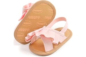 CoKate Baby Girls Sandals Ruffle Bowknot Premium Soft Sole Anti-Slip Open Toe Breathable Summer Outdoor First Walker Shoes Baby Sandals 0-3 months girls