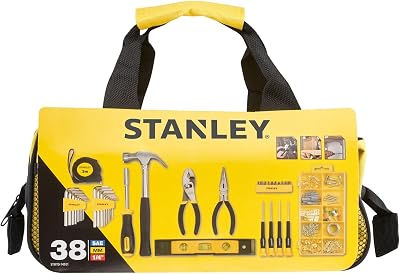 Set d'Outils Mixtes 38 Pièces avec Sac de Rangement - Comprend Marteau, Pinces, Tournevis, Clés Allen, Mètre Ruban, Niveau & Quincaillerie – Durable, Portable, Performance Fiable - STMT0-74101
