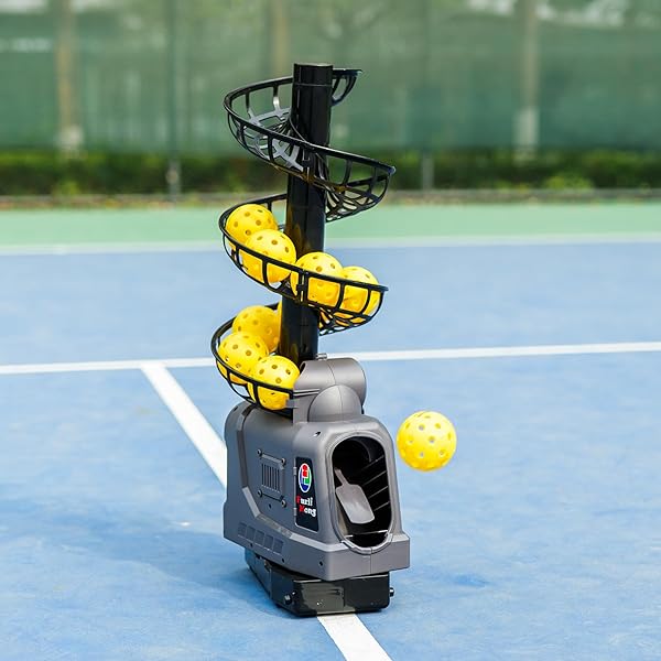 681PBH PICKLEBALL MACHINE WITH AUTO SWING, 3 ANGLES & 4 SPEEDS ADJUSTABLE, PORTABLE PICKLEBALL LAUNCHER FOR INDOORS & OUTDOORS PRACTICE, POWERED BY POWER BANK/BATTERIES/AC POWER, FOR BEGINNERS