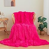 Hot Pink Fuzzy Throw Blanket Living Room Decor Home Gifts, Soft Faux Fur Fluffy Cozy Fuzzy Plush Warm Couch Bed Blanket, Bedroom Spring Decor Hot Pink Gifts for Him Her, 50x60