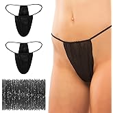 HRXMS 50 Pcs Disposable Thong Panties for Women, Breathable Non-Woven T-Thong Underwear for Spa, Spray Tanning, Black