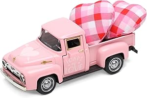 WODOHOLO Valentine’s Day Metal Farm Truck with 2 Hearts, Valentines Decorations Vintage Love Romantic Tiered Tray Decor Mini Diecast Pickup Truck Model for Tabletop Shelf Table Décor 4.8inch