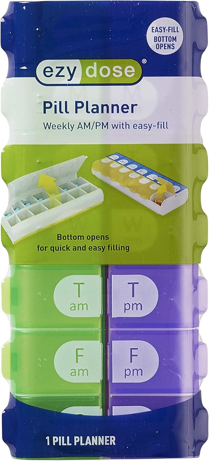 Ezy Dose Easy Fill (7-Day) Pill, Medicine, Vitamin Organizer Box | Weekly, 2 Times a Day, AM PM | Large Compartments | Colored Lids: Health & Personal Care