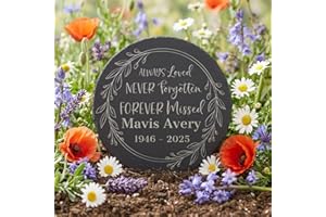 Personalized Laser Engraved Stone Memorial Plaque for Grave Father Mother Weatherproof Home Garden Decor (Always Loved Never 