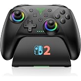 Switch 2 Controller Compatible with Nintendo Switch 2/Switch/OLED/Lite - Hall Effect Joystick &amp; Trigger - 7 Color RGB Wireless Pro Controller with Charging Dock, Macros, Turbo, KeyLinker App - Black