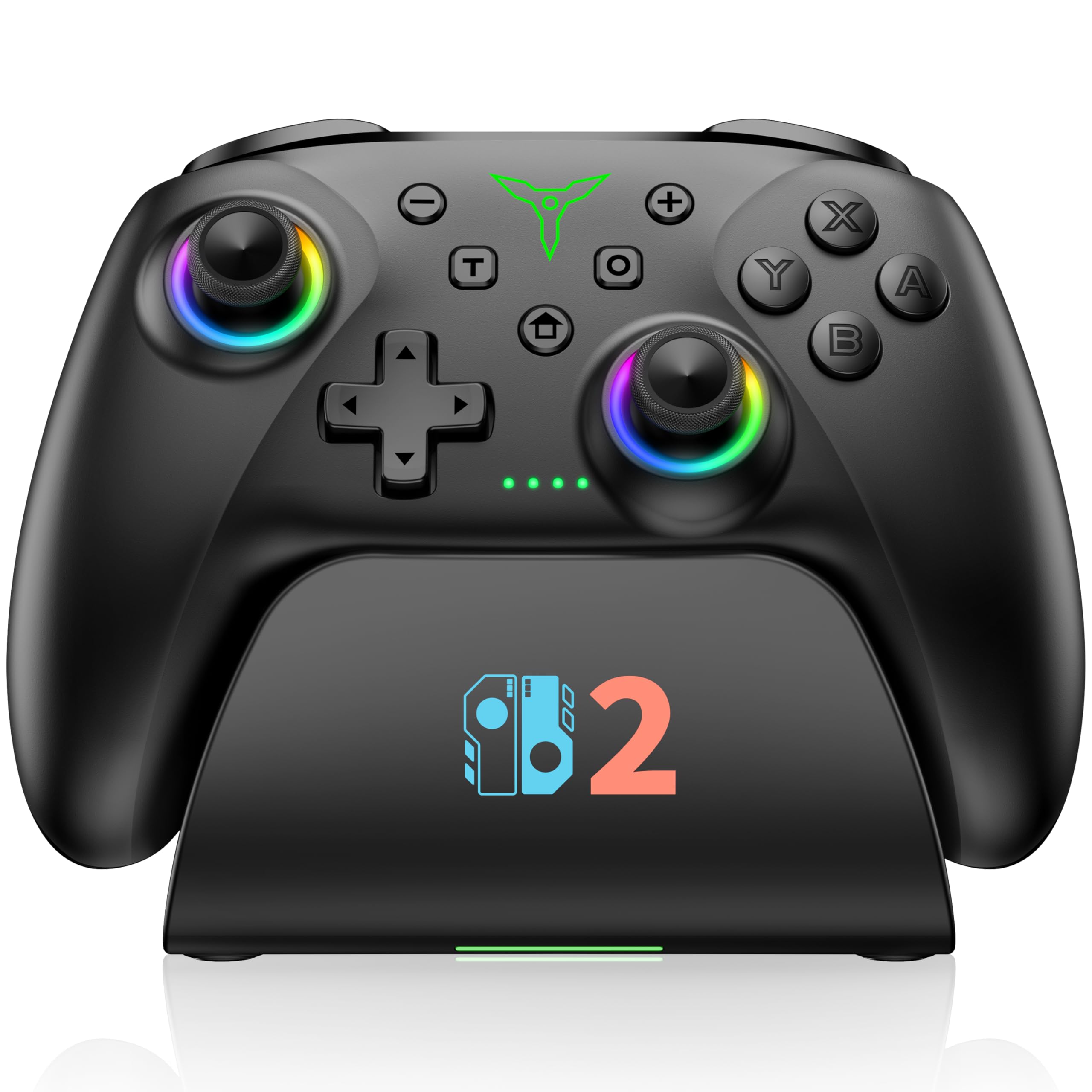 Switch 2 Controller Compatible with Nintendo Switch 2/Switch/OLED/Lite - Hall Effect Joystick & Trigger - 7 Color RGB Wireless Pro Controller with Charging Dock, Macros, Turbo, KeyLinker App - Black