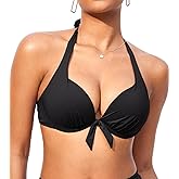 DOBREVA Women's Underwire Push Up Bikini Top Halter Bathing Suit Tops Sexy Supportive Swimsuits - Bra Sizes