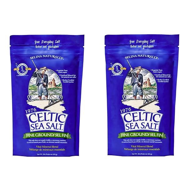 CELTIC SEA SALT, FINE GROUND MINERAL SEA SALT, 2 PACK 1 LB RESEALABLE BAGS, UNREFINED HYDRATION, VITAL MINERALS, FAMILY FOUNDED SINCE 1976