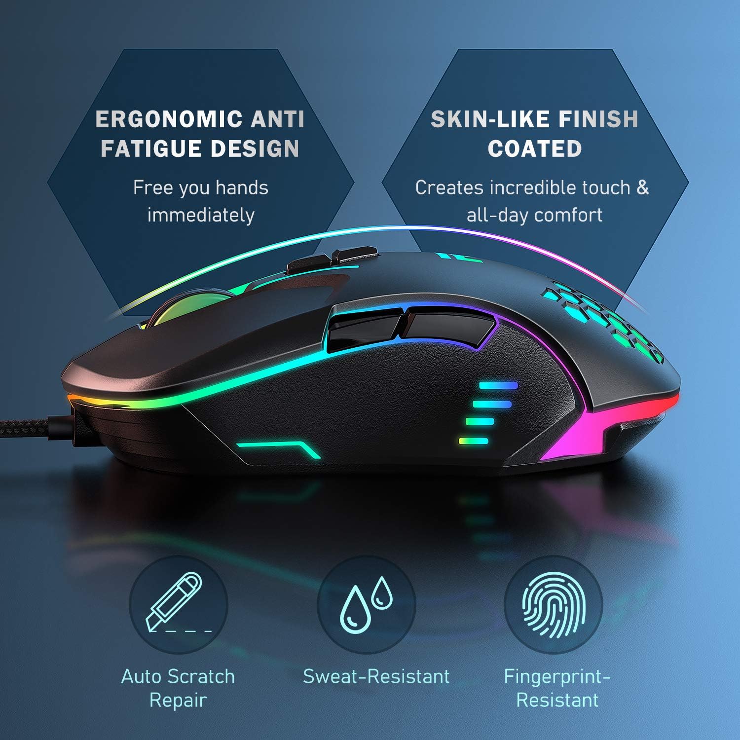 RUNMUS Gaming Mouse with 7 Programmable Buttons, Chroma RGB Backlight & 6400 Adjustable DPI, Ergonomic USB Computer Mouse with High Precision Sensor for Windows PC & Laptop Gamers, Mouse for Laptop: Computers & Accessories