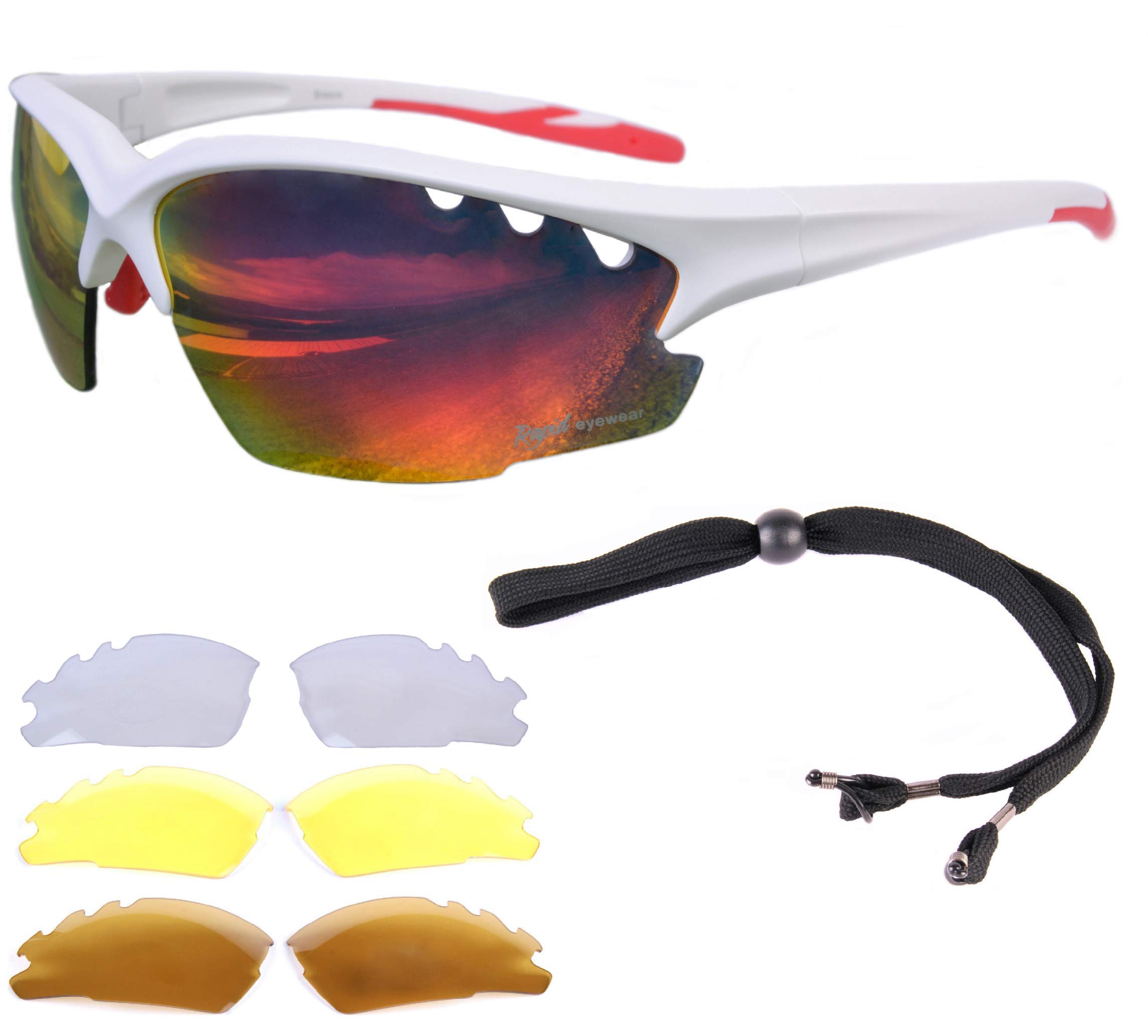Rapid Eyewear Ice White UV 400 CYCLING SUNGLASSES for Men & Women With Polarised Interchangeable Lens System. Glasses also For Running, Athletics & Triathlons. Anti Fog Mirrored Lenses