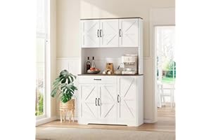 GRUSIGN 71" Tall Pantry Cabinet with Charging Station, Large Capacity Kitchen Hutch Storage Cabinet, Kitchen Cabinet with Microwave Stand, Storage Drawers & Adjustable Shelves for Dining Room