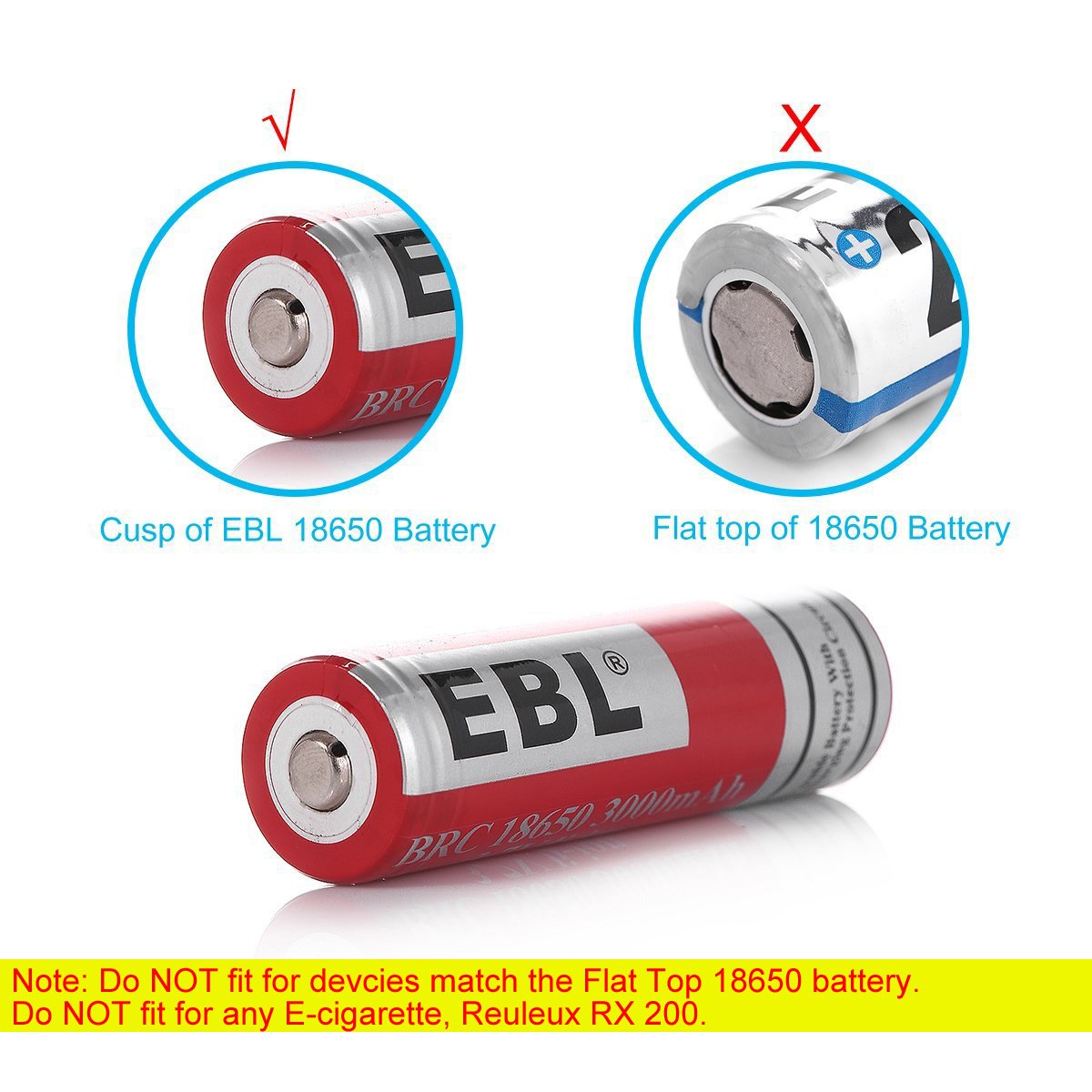 EBL 4 Packs 18650 3.7V 3000mAh Rechargeable li-ion Batteries with Universal Lithium Rechargeable Battery Charger