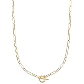 WISTIC Lauren Paperclip Bolo Necklace Layered Stacked Paper-clip Link for Women Adjustable Lobster Clasp Gold Plated Stainless Steel Link Charm Chain(16"/20"/24")