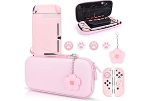 DLseego Pink Switch Case Set Carrying Case with 10 Slots Cute Protective Dockable Hard Shell with 4PCS Lovely Cat Paw Thumb G