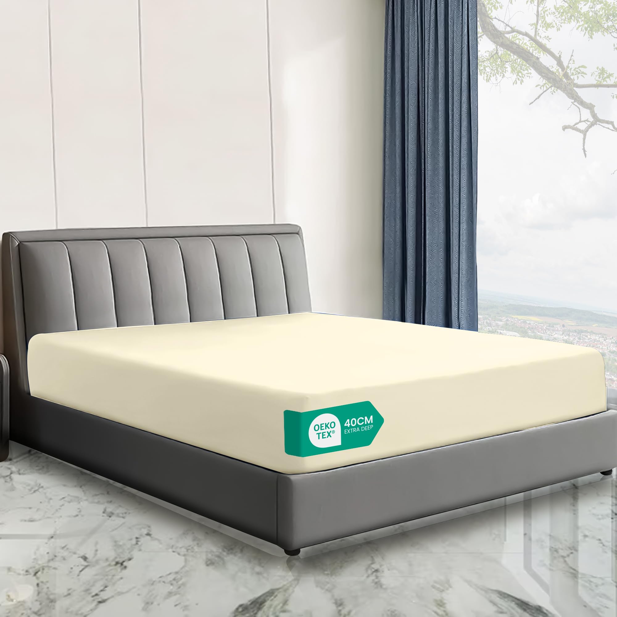 Linen World Hotel Quality 4FT Small Double Fitted Sheet (122×190cm) Cream – 40cm Extra Deep Pocket Brushed Microfiber Bottom Sheet, OEKO-TEX Certified, Soft & Breathable Easy Care Bed Sheet