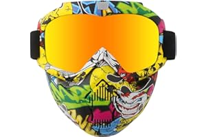 GGBUY Motorcycle Helmet Riding Goggles Glasses with Removable Face Mask,Detachable Fog-Proof Warm Goggles Mouth Filter Adjustable Non-Slip Strap Vintage Bullet Fight Motocross