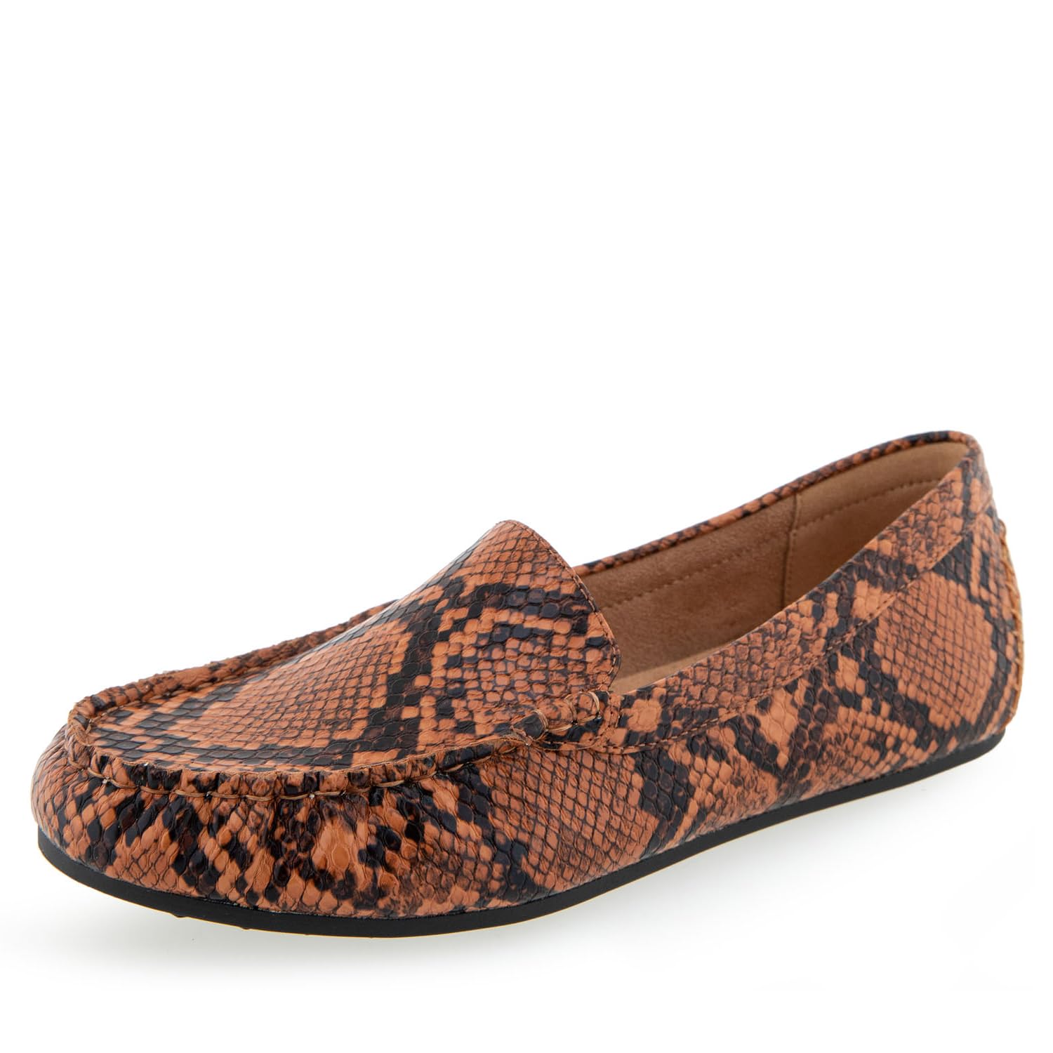 Aerosoles Women’s Over Drive Loafer Flat, Tan Printed Snake Pu, 11