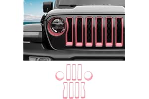 SQQP Grille Grill Insert+Headlight Turn Light Cover Compatible with 2018-2023 Jeep Wrangler JL JLU Sport/Sport S Only,Not for Sahara,Rubicon 4xe(Pink)