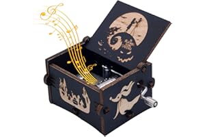 WISHDIAM Music Box for Nightmare Halloween Before Christmas Vintage Engraved Wood Music Box, Halloween Music Box Gift for Daughter/Wife/Mother/Friends, Mechanism Music Box Gifts for Christmas
