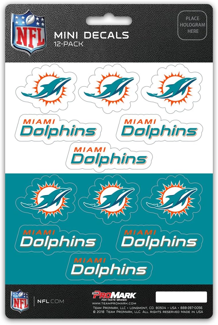 Promark NFL Miami Dolphins DecalDecal Set Mini 12 Pack, Team Colors, One Size