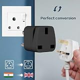 TENINYU 2-Pack UK to India Plug Adapters Grounded Universal Travel 3 Pin India view 2