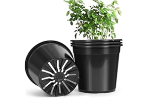 DUNPUTE 4 Pack 7 Gallon Pots for Plants, 7 Gallon Plastic Nursery Pot with Drainage Holes, Sturdy Plastic Plant Pots for Nursery Garden, Flowers, Succulent Outdoor Indoor (Black, 7 Gal- 4 Pack)