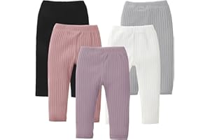 DREAM BUS 5 Pack Toddler Girl Pants Baby Girl Solid Ribbed Pants Toddler Girls Bottoms Leggings Newborn Cotton Jogger