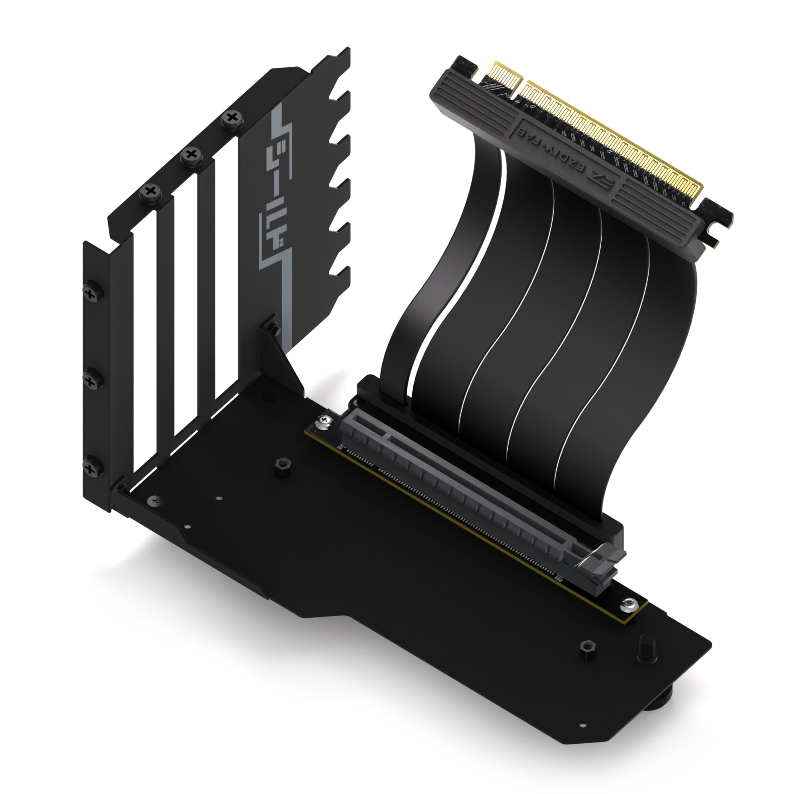 Photo 1 of EZDIY-FAB Vertical GPU Mount with High-Speed PCIE 4.0 Riser Cable, Shield Series, 115mm/4.52in Flexible Extension, 90 Degree Connector, Only Compatible to Full-Opened PCIe Slots-Black-YIHPI344