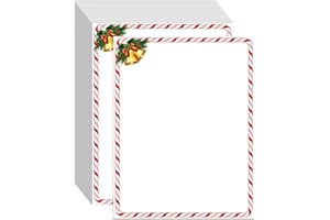 Lonfliness 100 PCS Candy Cane Holly Bell Holiday Letterhead Christmas Border Computer Paper Stationery paper for Note Letters to Santa Holiday Printer Paper Invitations Office School 8.5 x 11 In