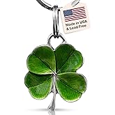 DANFORTH Four Leaf Clover Keychain (Green) | Pewter | Durable, Handcrafted Pewter Lucky Charm | St. Patricks Day Accessories | 1 ½” Tall x 1 ¼” Wide | Made in the USA