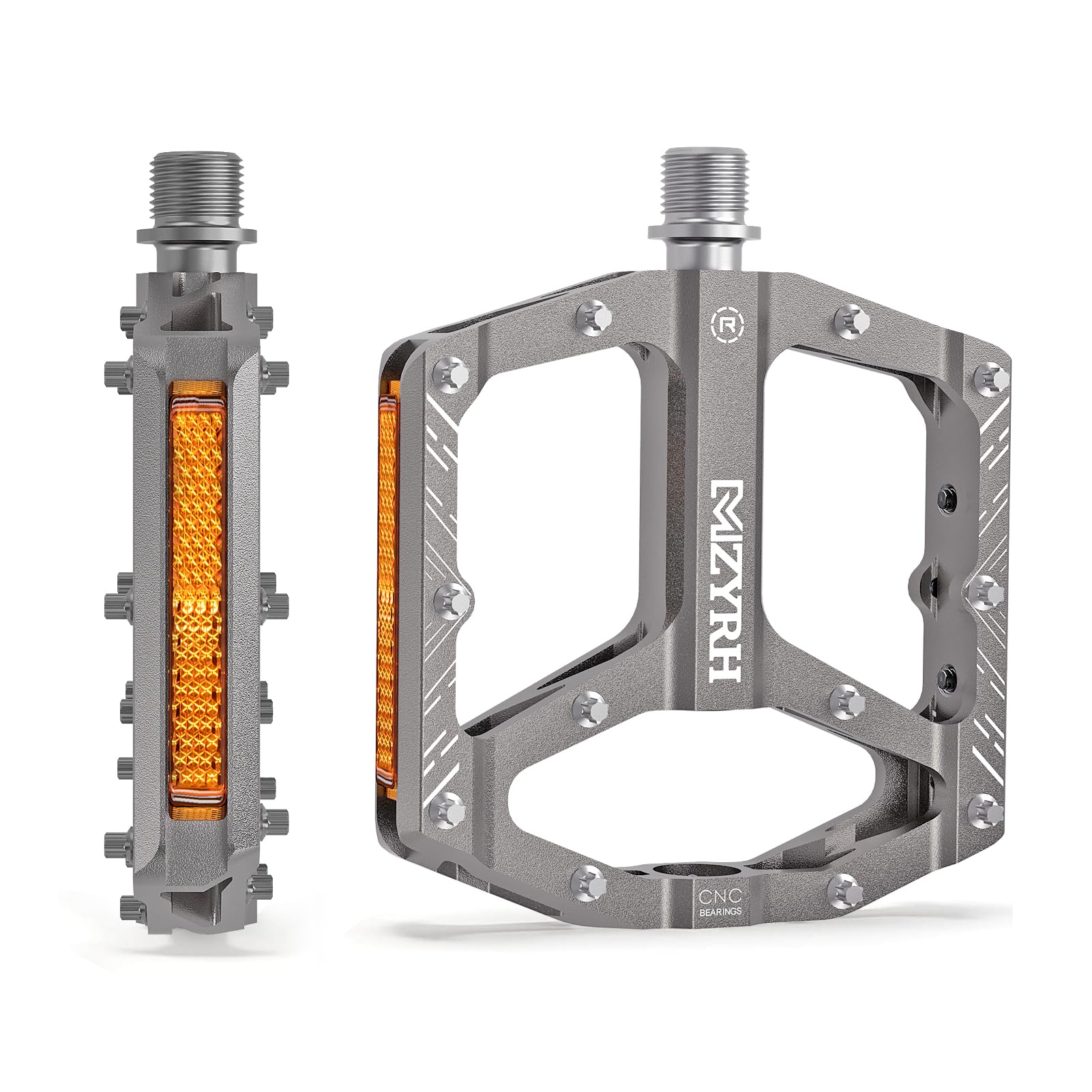 MZYRH Mountain Bike Pedals, MTB Pedals with Reflectors, 3 Sealed Bearings, Non-Slip CNC Aluminum Bicycle Platforms, 9/16 Inch for Road Bike, MTB