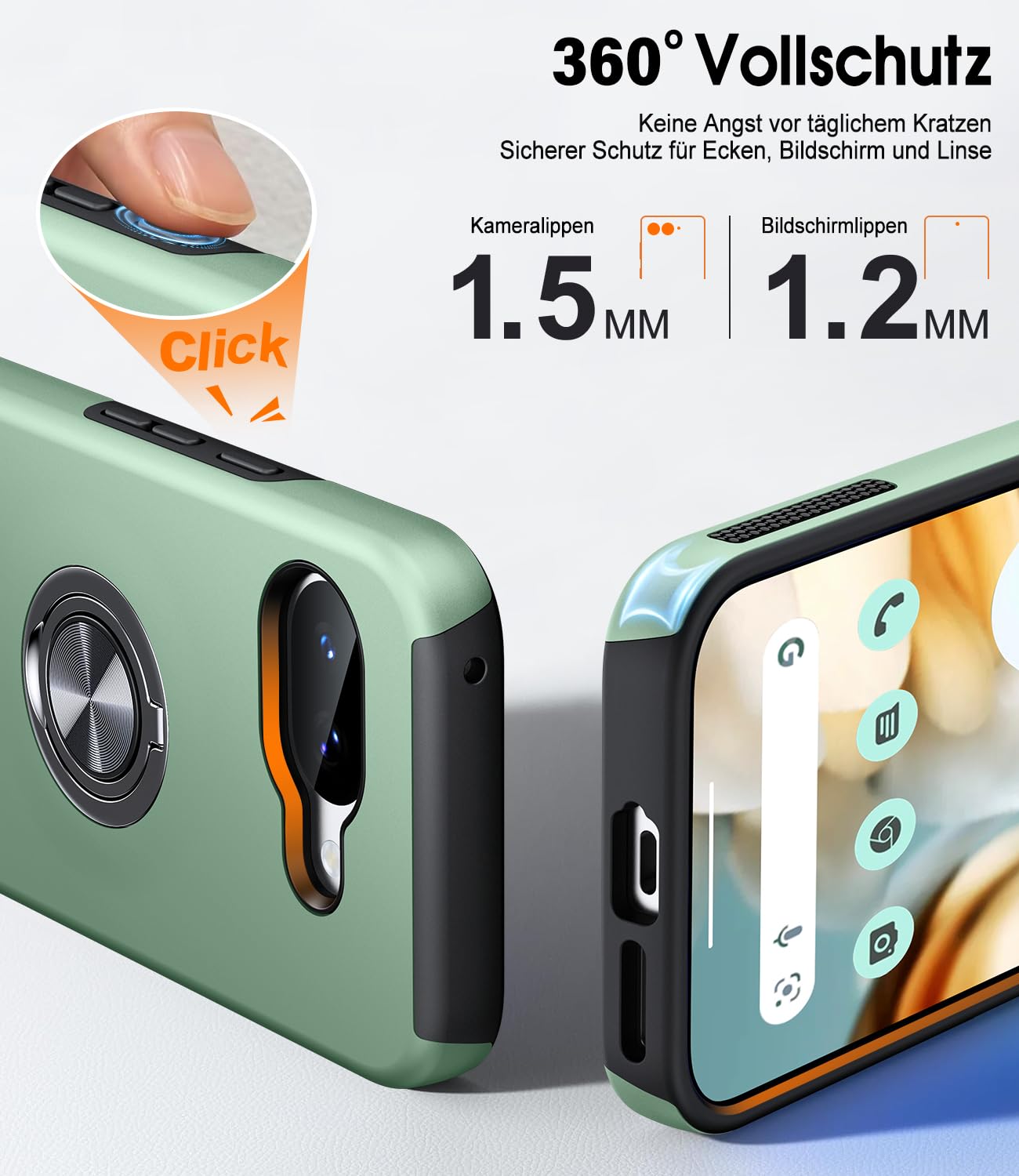 AOUIA Handyhülle für Google Pixel 10a Hülle mit 2 Stück Schutzfolie, Militärischer Schutz Stoßfest Pixel 10a Hülle mit 360° Drehbarem Ring Kickstand, Alpengrün 5
