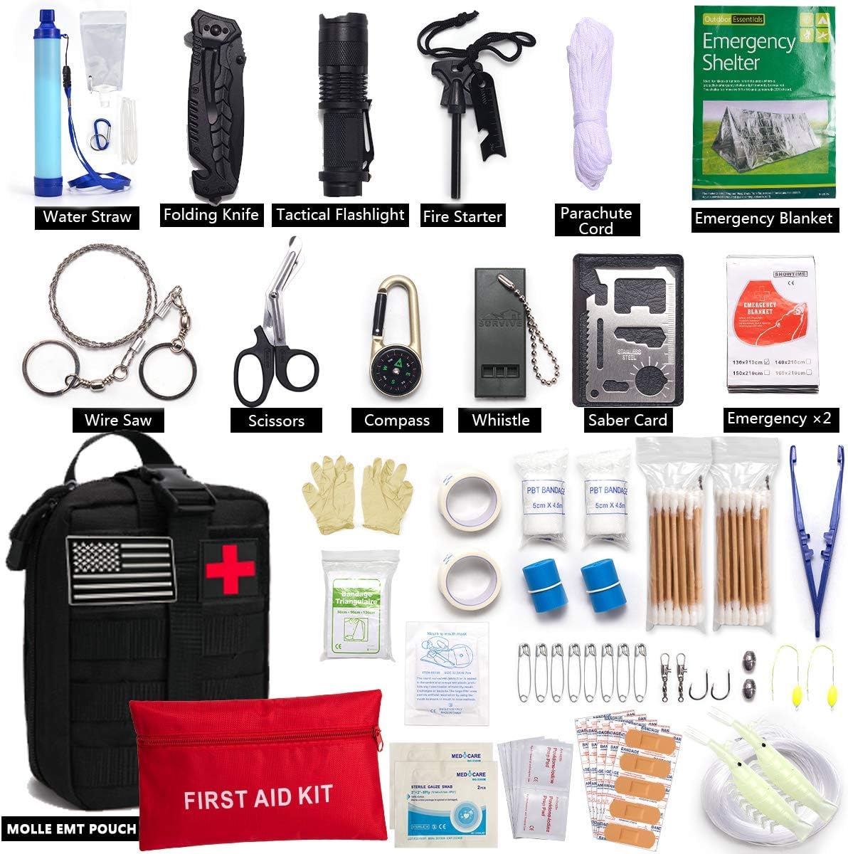 Survival First Aid Kit Molle System Compatible Outdoor Gear Emergency Kits Trauma Bag for Camping Boat Hunting Hiking Home Car Earthquake and Adventures : Sports & Outdoors