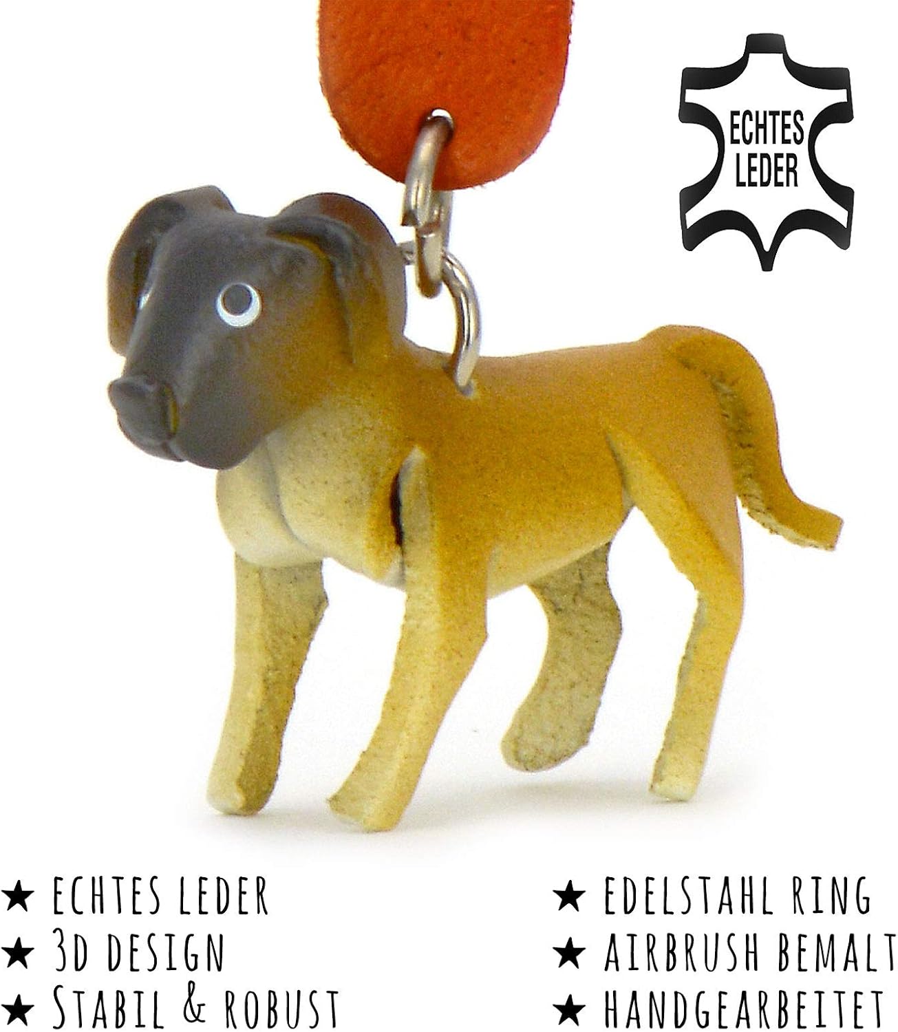 MONKIMAU Leather Keyring Great Dane Dog, Yellow, Small - Image 3