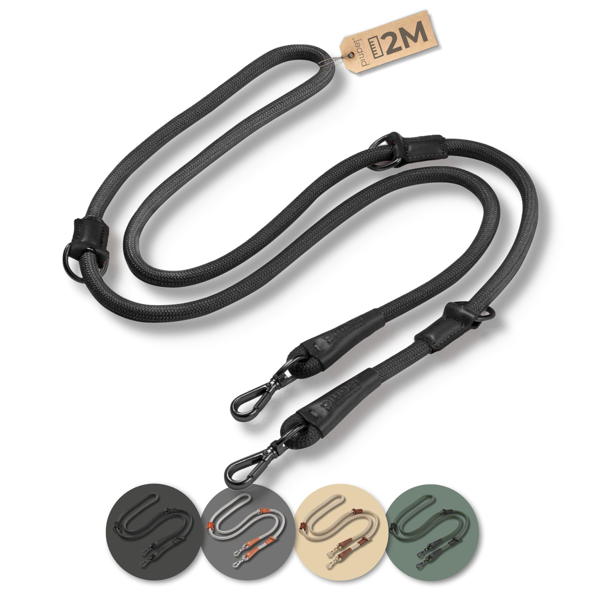 PiuPet® Dog leash 2m I 3 positions adjustable I Leash for large and small dogs I Dog training leads I Dog lead I Dog leads | Dog camping accessories | Dog leads for medium dogs | Training lead (Black)